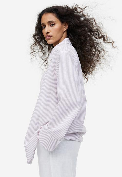 H&M - Linen-blend shirt - light purple striped