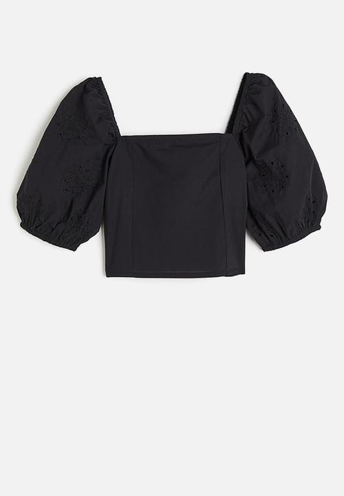 H&M - Puff-sleeved blouse - black