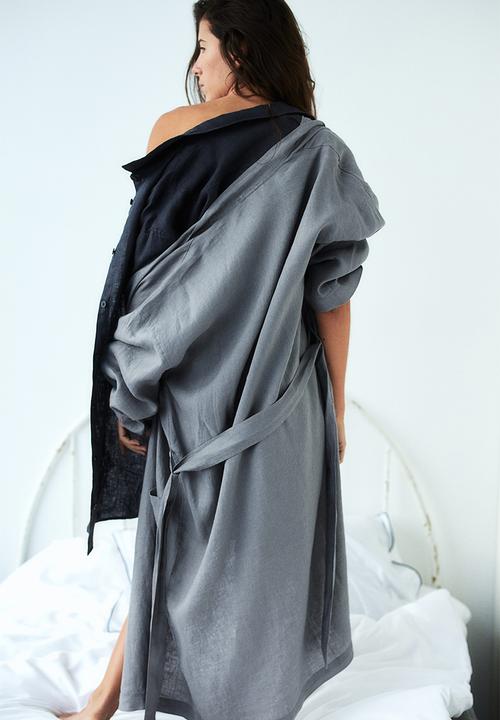 H&M - Washed linen dressing gown - grey