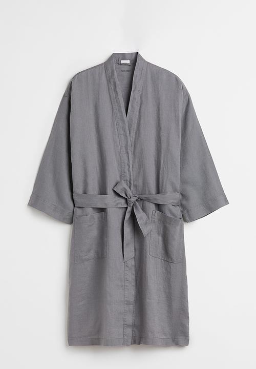 H&M - Washed linen dressing gown - grey