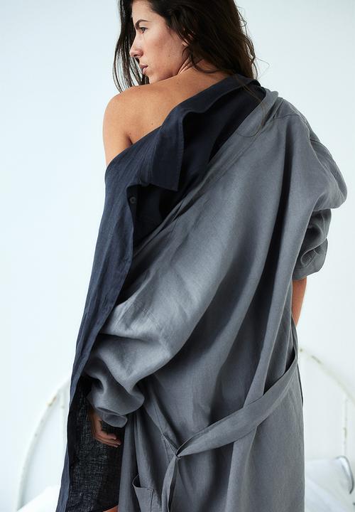 H&M - Washed linen dressing gown - grey