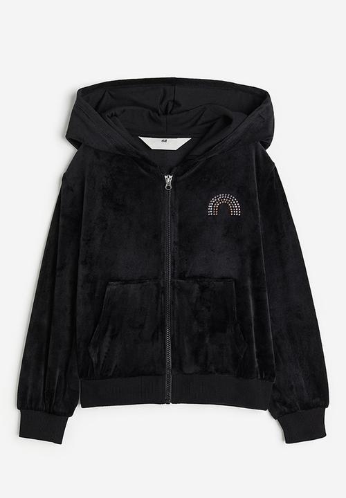 H&M - Velour zip-through hoodie - black, multi