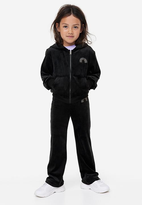 H&M - Velour zip-through hoodie - black, multi