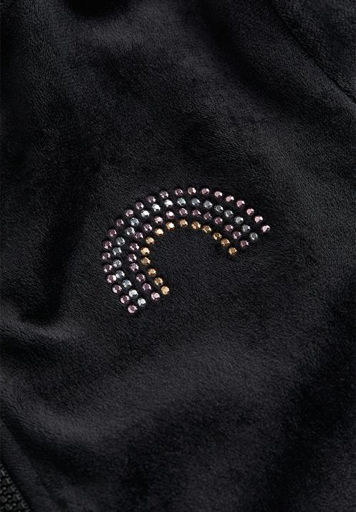 H&M - Velour zip-through hoodie - black, multi