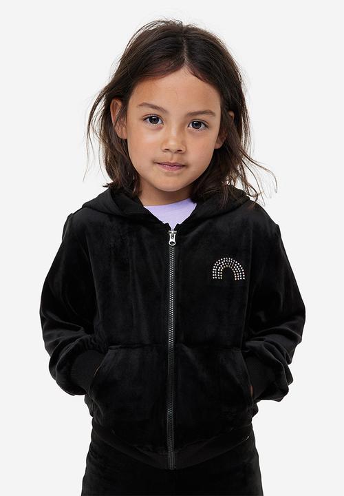 H&M - Velour zip-through hoodie - black, multi