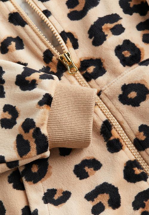 H&M - Velour zip-through hoodie - beige, multi
