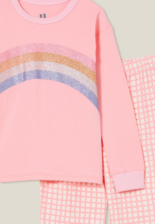 Cotton On - Ava long sleeve pyjama set - coral dreams/glitter rainbow