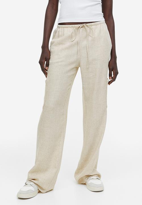 H&M - Wide linen-blend trousers - beige