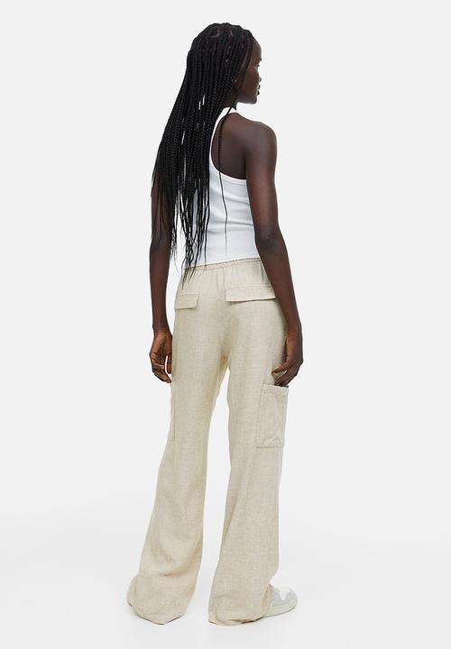 H&M - Wide linen-blend trousers - beige