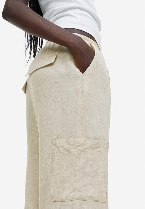 H&M - Wide linen-blend trousers - beige