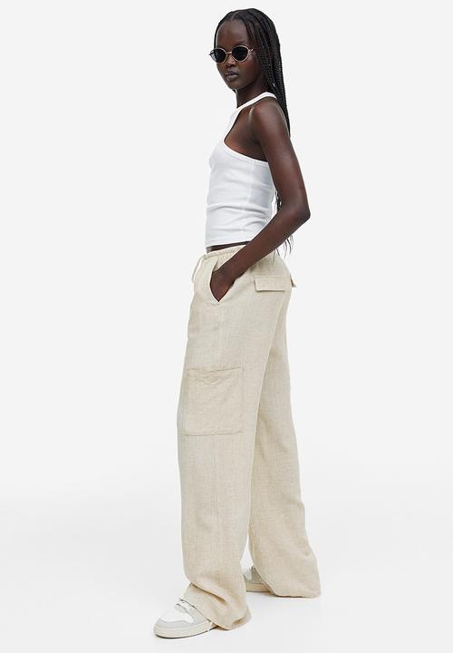 H&M - Wide linen-blend trousers - beige