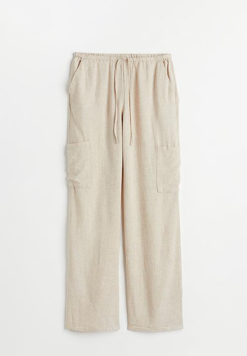H&M - Wide linen-blend trousers - beige