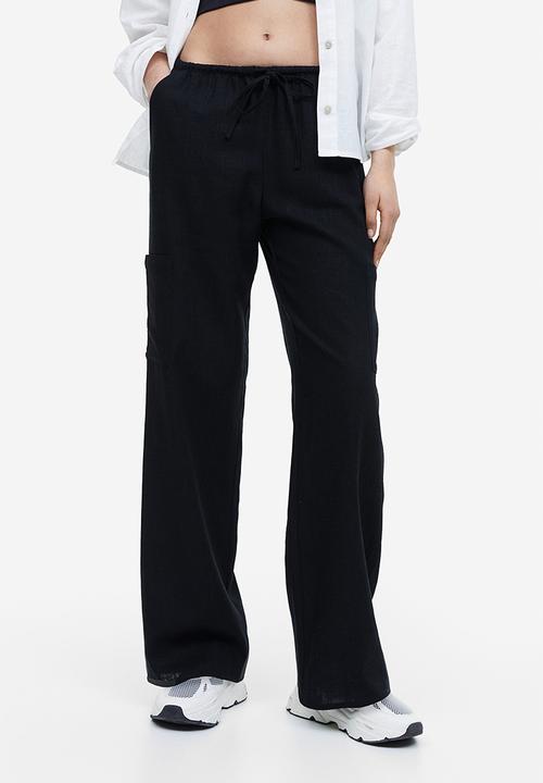 H&M - Wide linen-blend trousers - black
