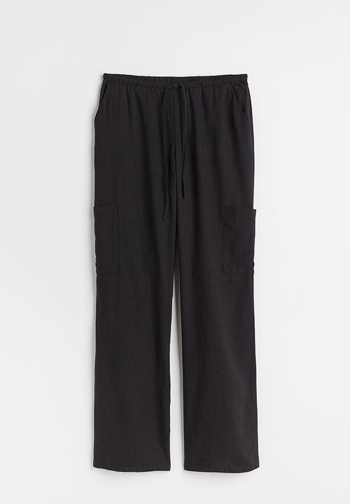 H&M - Wide linen-blend trousers - black