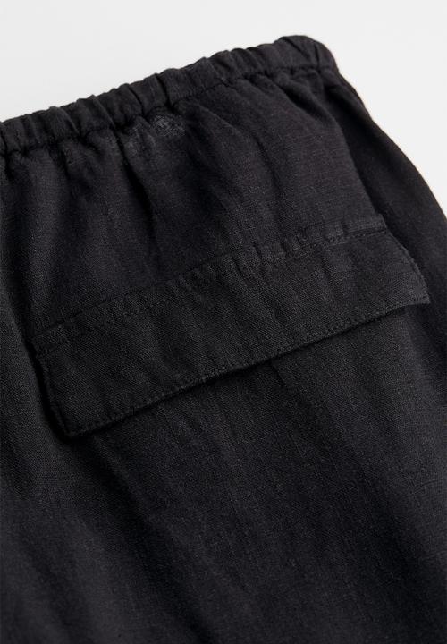 H&M - Wide linen-blend trousers - black