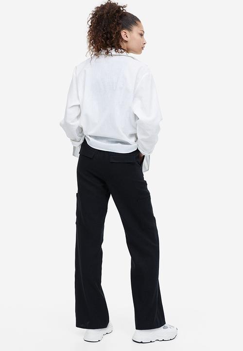 H&M - Wide linen-blend trousers - black