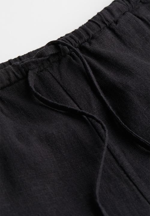 H&M - Wide linen-blend trousers - black