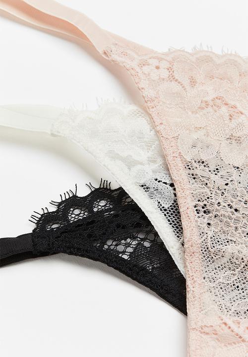 H&M - 3-pack thong briefs - cream/black/light pink