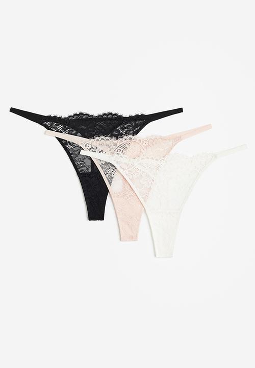 H&M - 3-pack thong briefs - cream/black/light pink