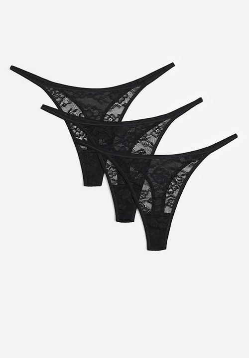 H&M - 3-pack lace thong briefs - black