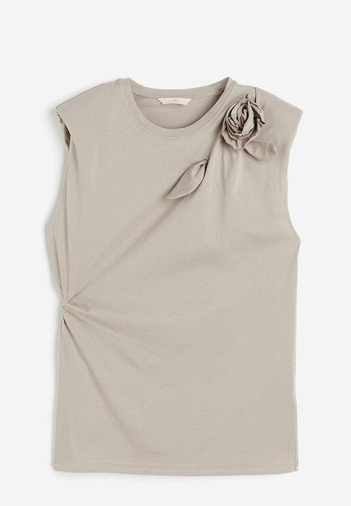 H&M - Appliquéd top - beige, grey