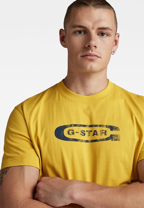 G-STAR - Distressed old school logo r t compact jersey o  - dk lemon