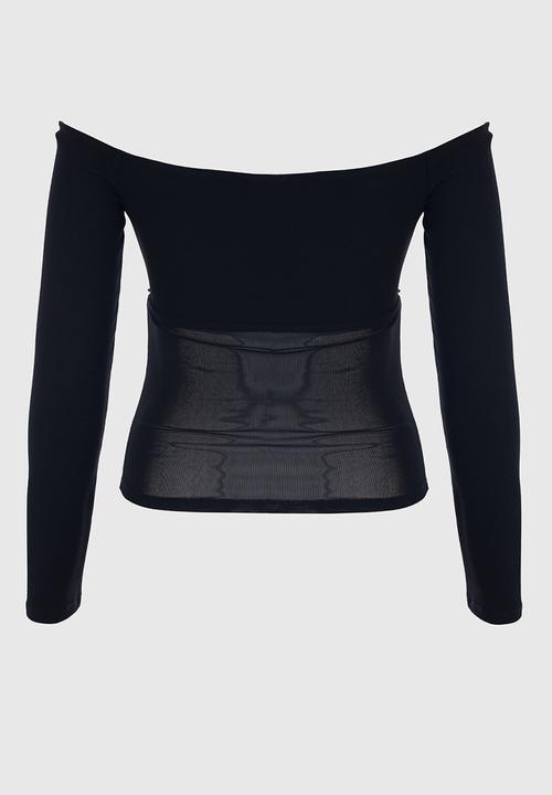 SISSY BOY - Fitted Bardot Long Sleeve With Mesh Insets - Black