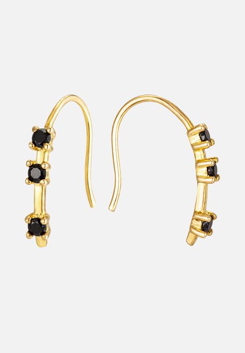 Zoe on Trend - Black cz pull through earrings - gold & black