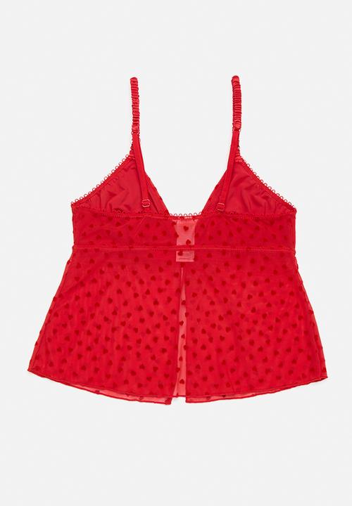 Cotton On - Sasha flocking mesh longline bralette - scarlett red