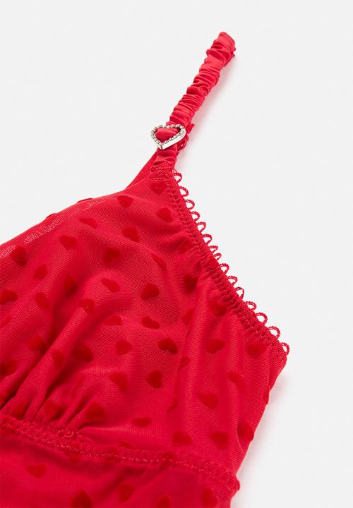 Cotton On - Sasha flocking mesh longline bralette - scarlett red