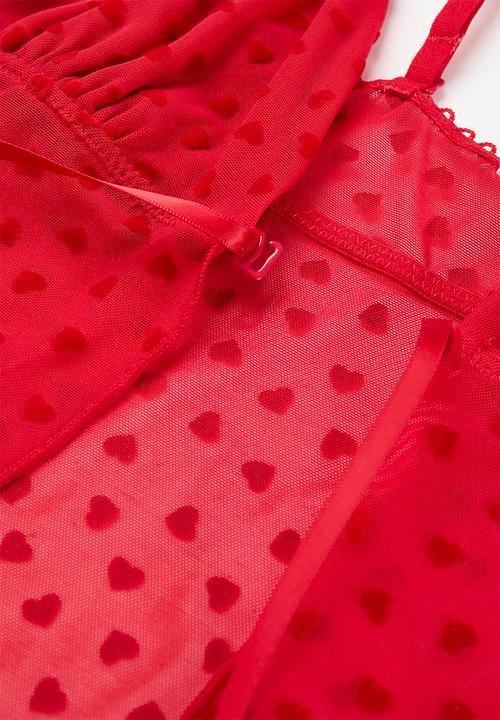 Cotton On - Sasha flocking mesh longline bralette - scarlett red
