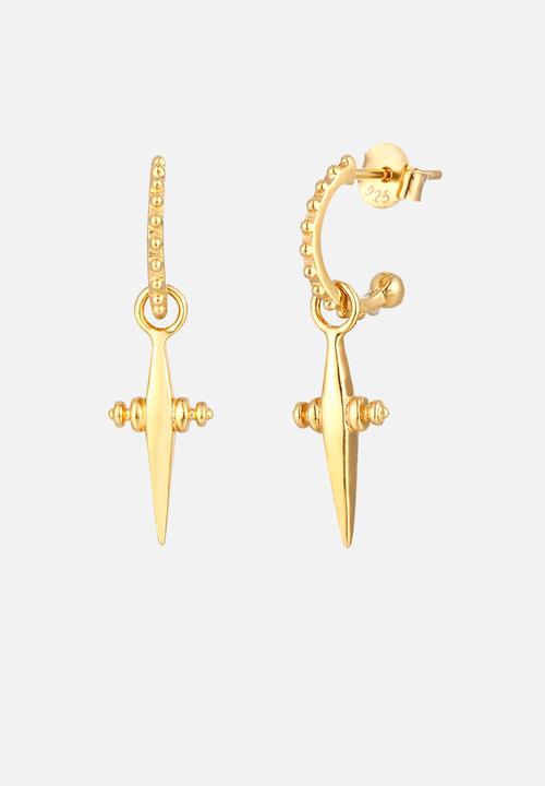 Zoe on Trend - Dagger cross charm studs - gold