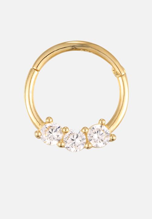 Zoe on Trend - Triple cz claw segmented hoop - gold