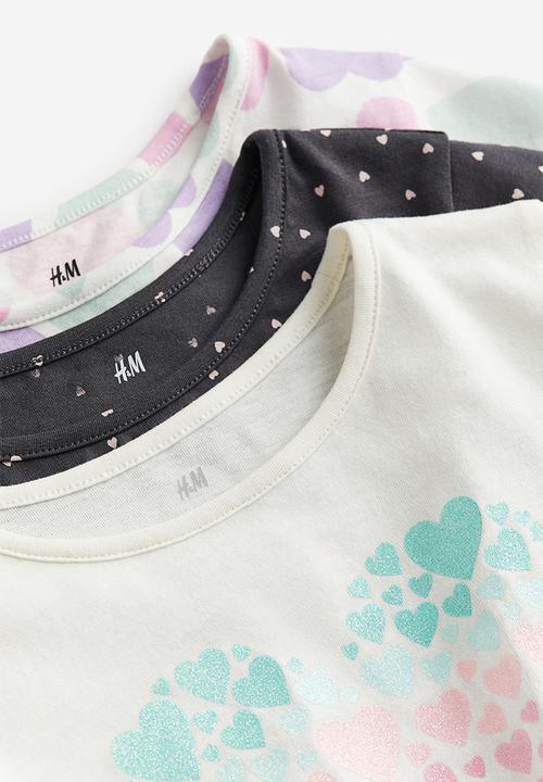 H&M - 3-Pack long-sleeved jersey tops - White Hearts