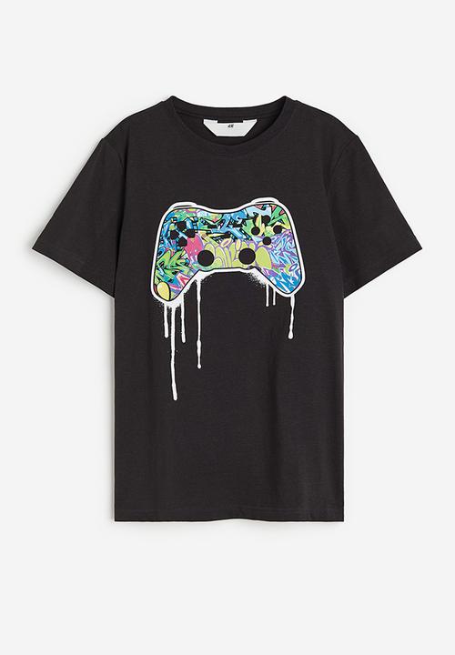 H&M - Printed cotton t-shirt - black multi