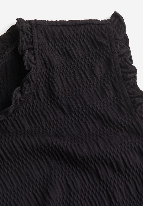 H&M - Smocked jersey top - black