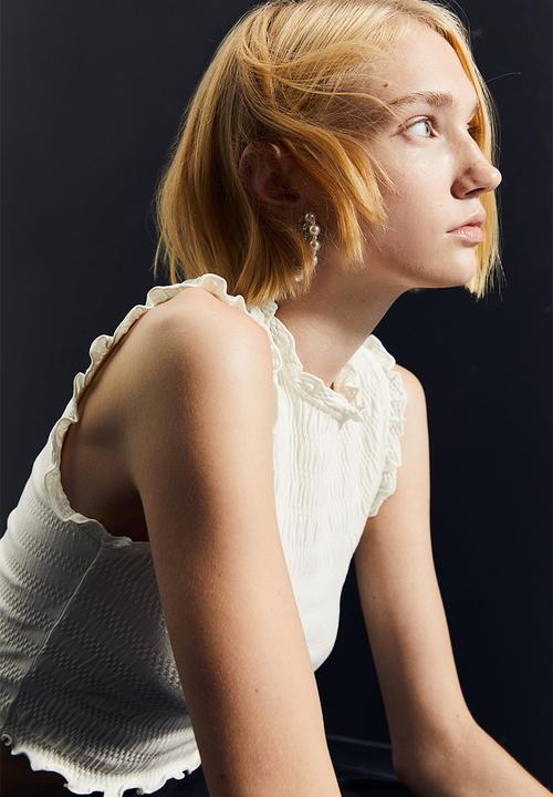 H&M - Smocked jersey top - white