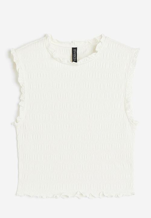 H&M - Smocked jersey top - white