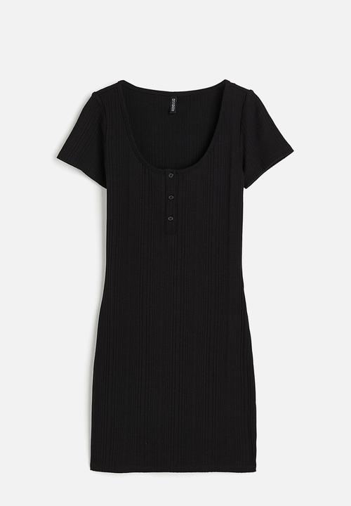 H&M - Button-top ribbed dress - black