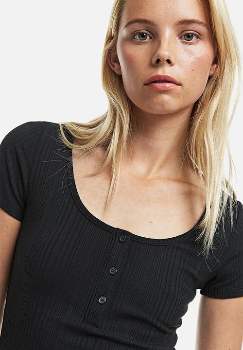H&M - Button-top ribbed dress - black