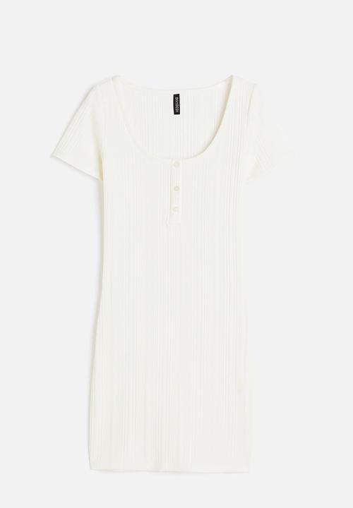 H&M - Button-top ribbed dress - white