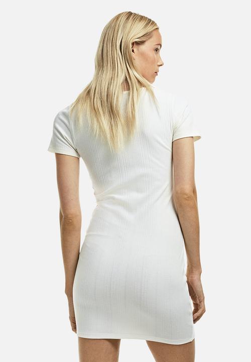 H&M - Button-top ribbed dress - white
