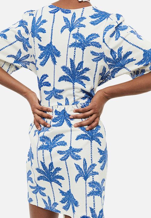 H&M - Cotton jersey wrap dress - cream & palm trees