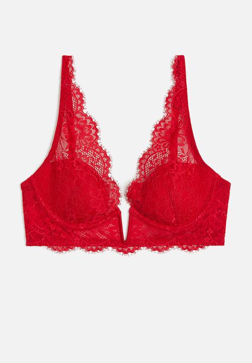 H&M - Padded underwired lace bra - red