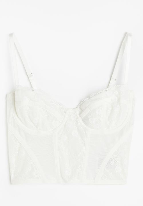 H&M - Lace-detail mesh bustier top - white