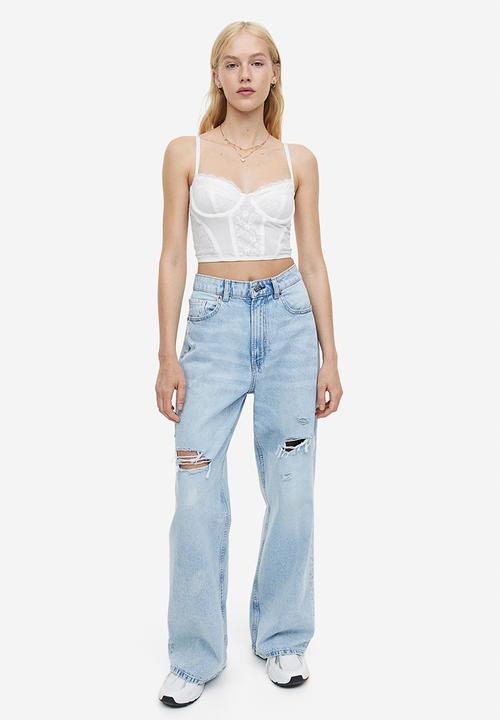 H&M - Lace-detail mesh bustier top - white