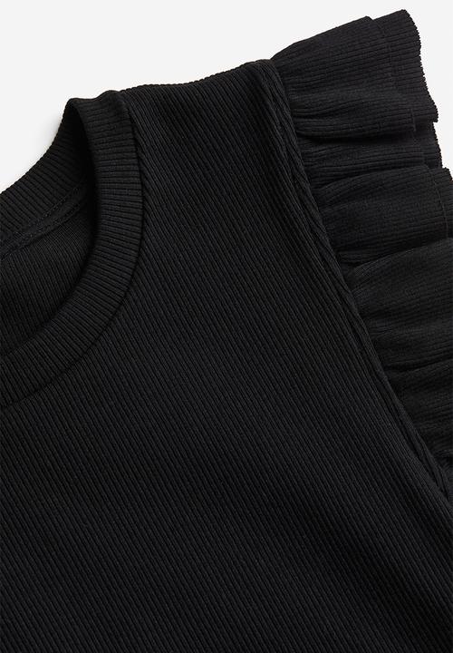 H&M - Flutter-sleeved ribbed top - black
