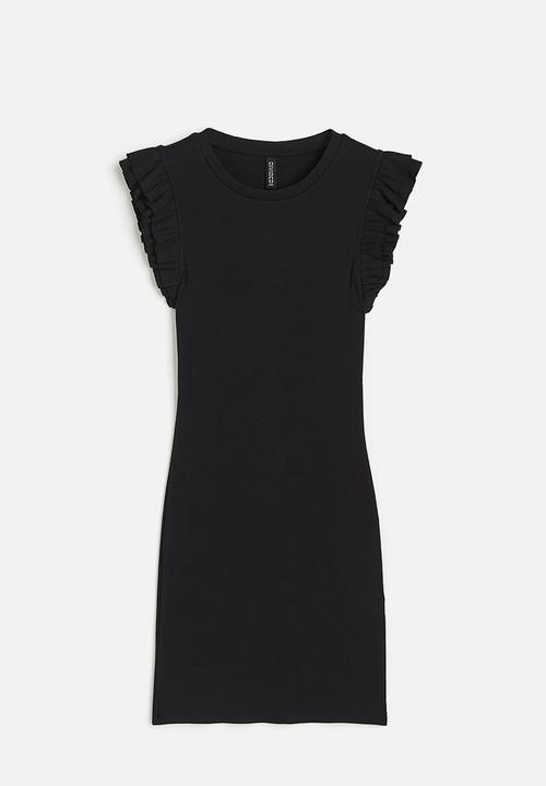 H&M - Flutter-sleeved bodycon dress - black