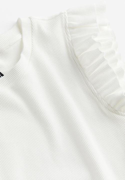 H&M - Flutter-sleeved ribbed top - white