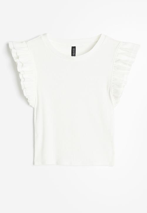 H&M - Flutter-sleeved ribbed top - white